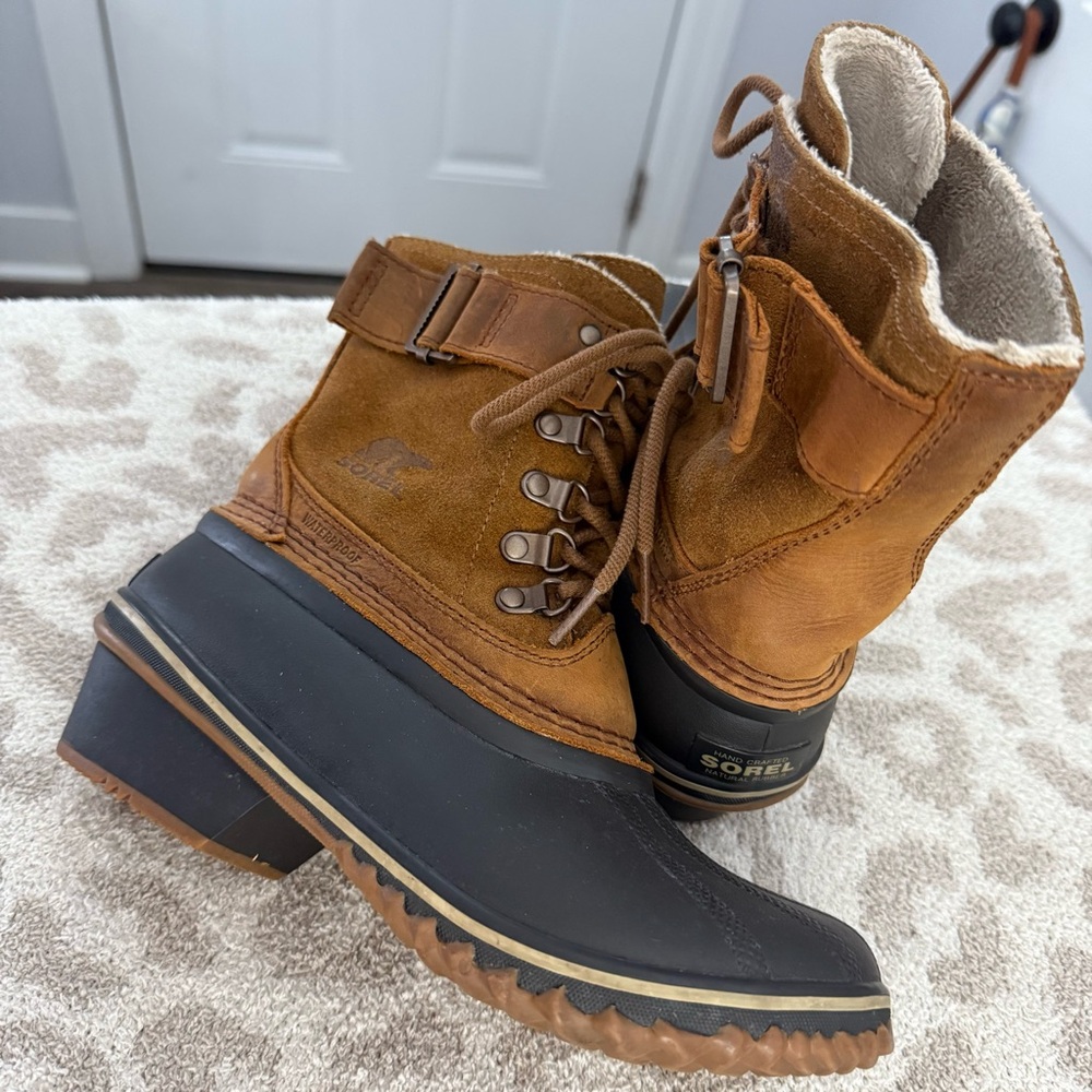 Sorel Winter Snow Fancy Lace II Boots Waterproof chestnut brown duck size 7
